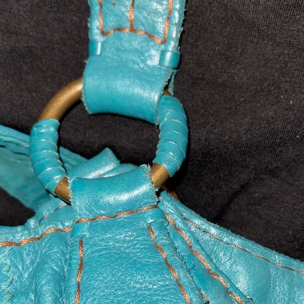 Lucky Teal Leather Slouch Cinch Handbag Pebble Leather - Picture 7 of 7